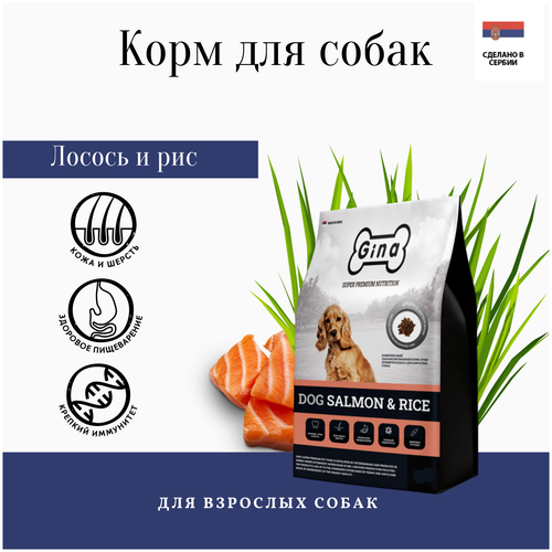 Gina корм для взрослых собак с лососем и рисом (dog salmon and rice Serbia) бады тонизирующие и общеукрепляющие bioniq essential набор омега 3 90% витамин д3 2000 iu