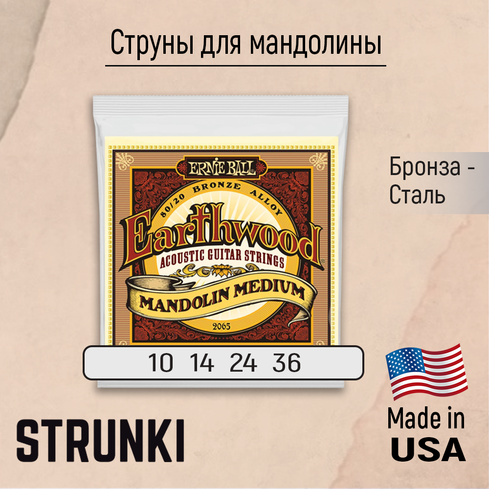 Струны для мандолины Ernie Ball 2065 Earthwood 80-20 Bronze 10-36