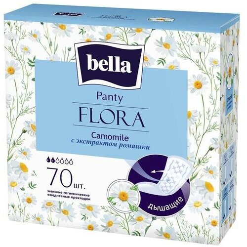 прокладки женские гигиенические ежедневные bella panty flora camomile с экстрактом ромашки 70 шт Bella Прокладки женские гигиенические ежедневные bella Panty FLORA Camomile с экстрактом ромашки, 70 шт.