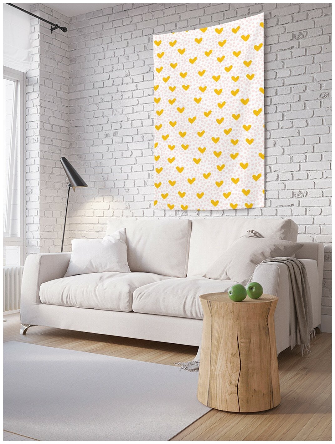Вертикальное фотопанно на стену JoyArty "Желтые сердечки", из ткани, 150х200 см