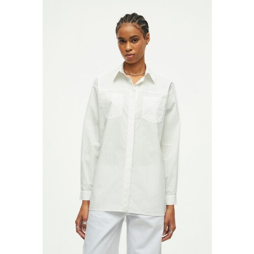Рубашка со спущенным плечом и кокеткой SHI-SHI (40, белый)