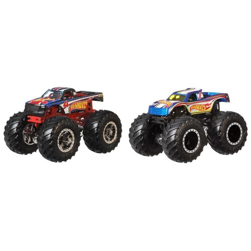 фото Набор машин hot wheels monster trucks взаимное уничтожение гоночная команда (fyj64/gtj50) 1:64, синий/красный