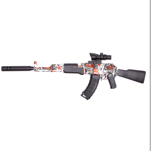 Игрушечный орбибольный автомат AK 47 / для мальчиков / на аккумуляторе / красный-граффити игрушечное оружие акм орбизы аккумулятор коричневый