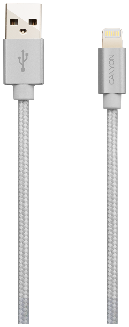  CANYON Charge & Sync MFI braided cable with metalic shell, USB to lightning, certified by Apple, cable length 1m, OD2.8mm, Pearl White