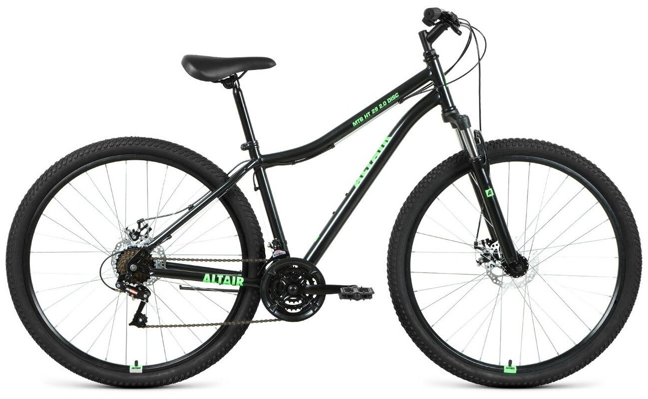 Велосипед ALTAIR MTB HT 29 2.0 disc (29" 21 ск. рост 19") 2020-2021, ярко- зеленый/черный, RBKT1M19G003