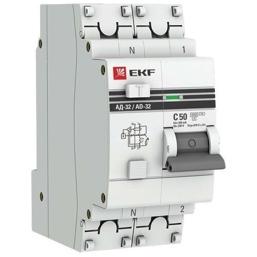 Выключатель автоматический дифференциального тока 2п (1P+N) C 50А 300мА тип AC 4.5кА АД-32 защита 270В электрон. PROxima | код. DA32-50-300-pro | EKF (10шт. в упак.)