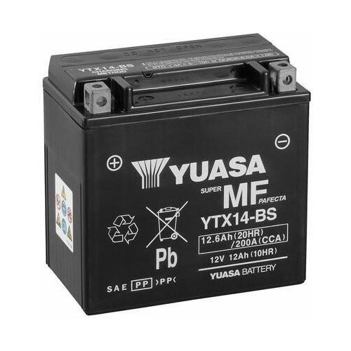 фото Аккумулятор мотоциклетный yuasa agm 12v 12ah сухозаряженный акб в комплекте с электролитом (ytx14-bs) gs yuasa