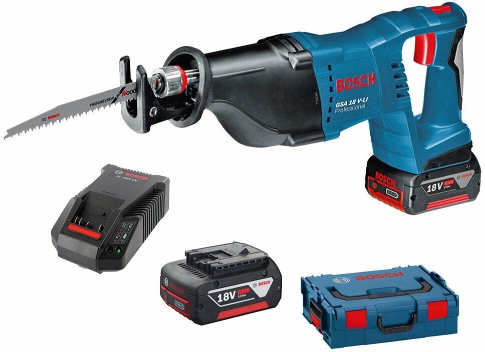 Пила сабельная аккумуляторная BOSCH GSA 18V-LI + GBA 18 В 4,0 А*ч + GAL 18V-40 0615990L6H 1 АКБ и ЗУ в комплекте