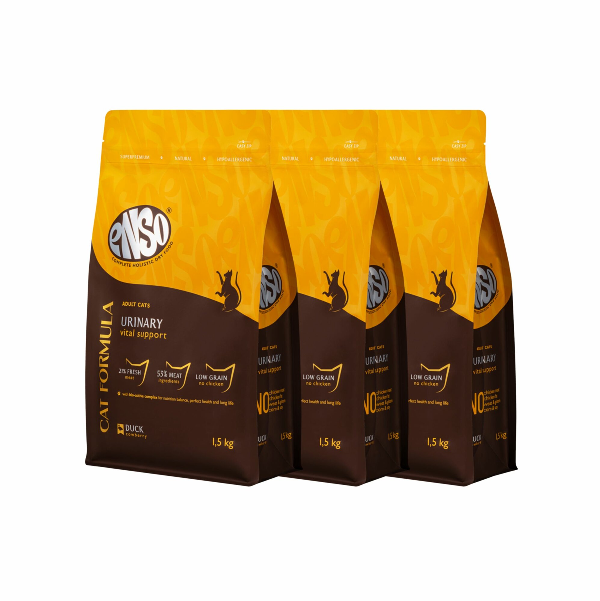 ENSO Cat formula Urinary сухой полнорационный корм для взрослых кошек для профилактики мочекаменной болезни со свежей уткой с добавлением брусники 1,5 кг x 3 шт.