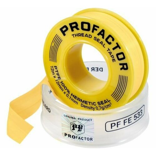 ФУМ лента PROFACTOR PF Professional желтая Ф55мм 12мм х 0,1мм х 12м 5 шт лента фум pf для воды 12мм 0 1мм 12м 532