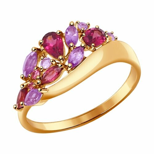 Кольцо Яхонт, золото, 585 проба, родолит, аметист, размер 17.5, фиолетовый, розовый