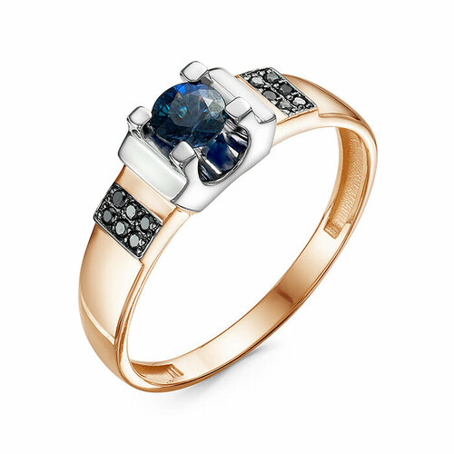 Кольцо Яхонт, золото, 585 проба, бриллиант, сапфир, размер 18, синий/черный