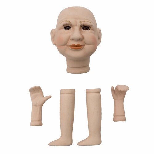AR909 Набор для изготовления декоративной куклы 'Бабушка' - голова, 2 руки, 2 ноги, фарфоровые 12см (карие глаза)