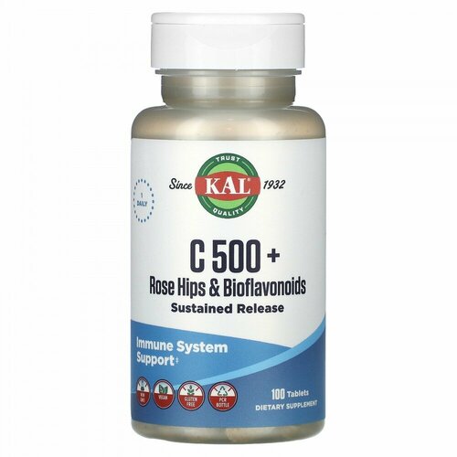 KAL, C 500 + Rose Hips & Bioflavonoids, 100 Tablets