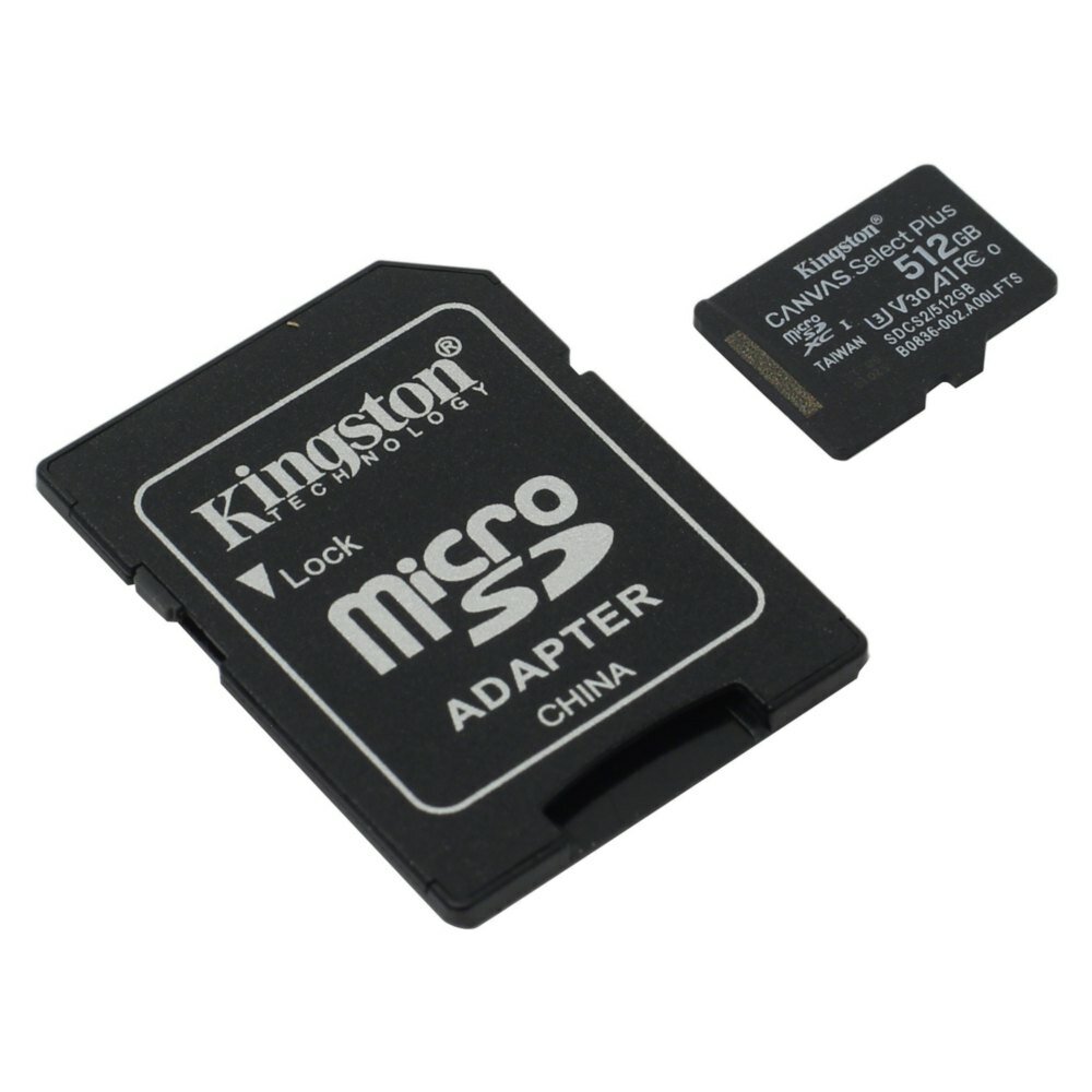 Флеш карта microSDHC 512Gb Kingston Canvas Select Plus (85/100 Mb/s, adapter) (SDCS2/512GB)