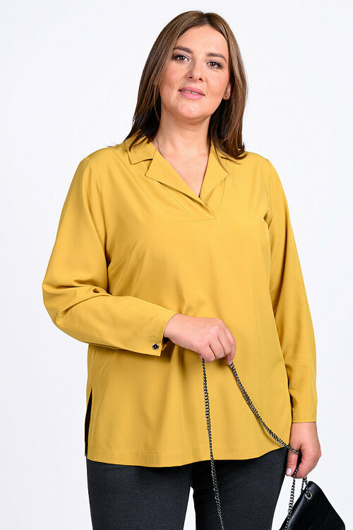 Блуза  SVESTA, повседневный стиль, прямой силуэт, длинный рукав, однотонная, размер 64, желтый