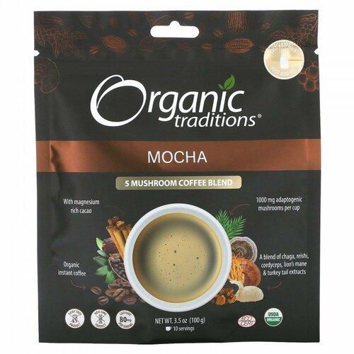 Organic Traditions, 5 Mushroom Coffee Blend, Mocha, 3.5 oz (100 g)