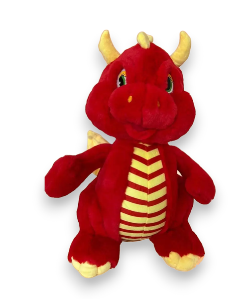 Мягкая игрушка Дракоша красный с полосатой грудкой 45 см