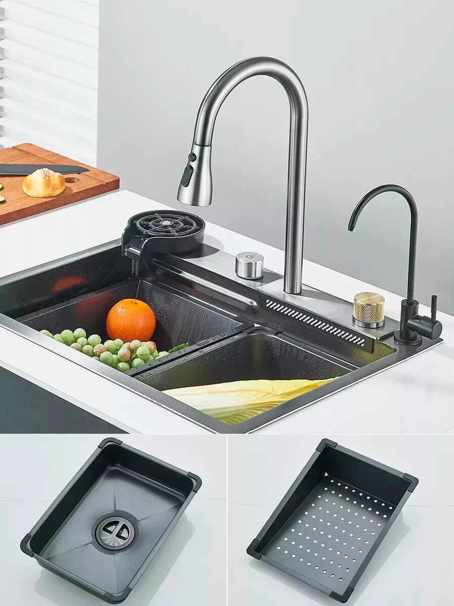 Раковина для кухни с водопадом многофункциональная 60*45