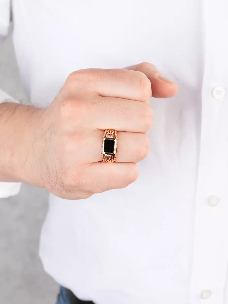 Печатка TEKA, фианит, эмаль, размер 21, золотой — фото 1