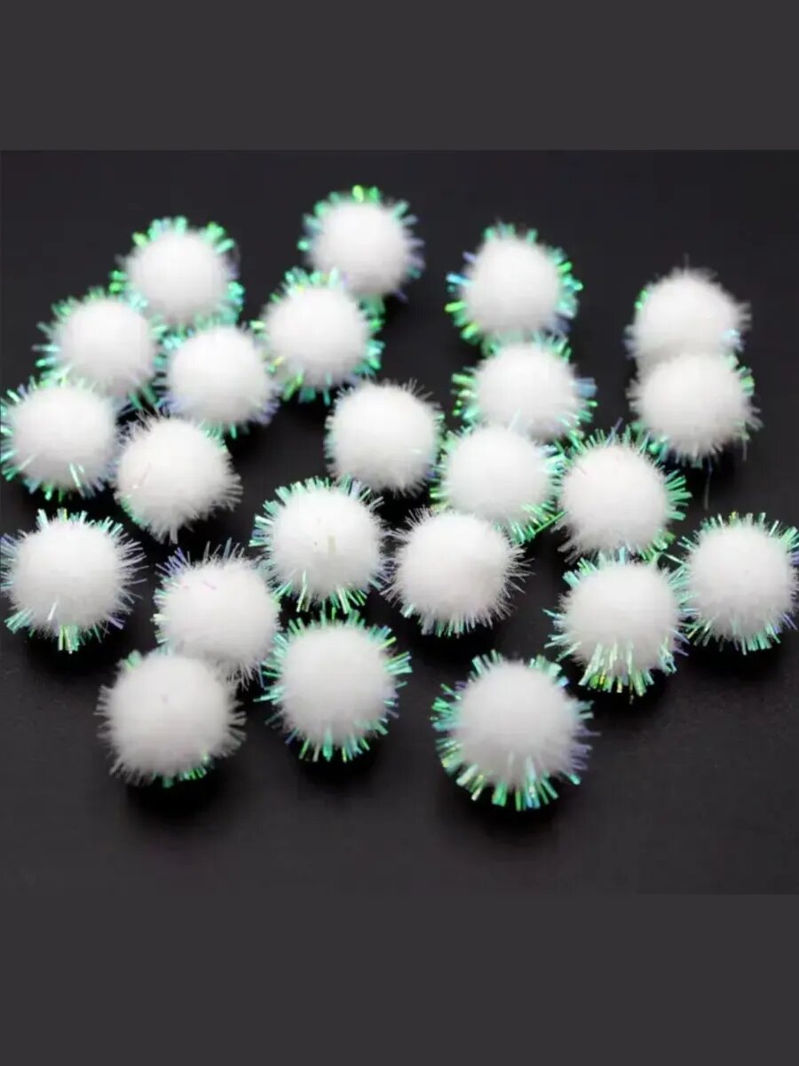 Помпоны декоративные, с люрексом, полиэстер, диаметр 2 см, 50 штук — фото 1