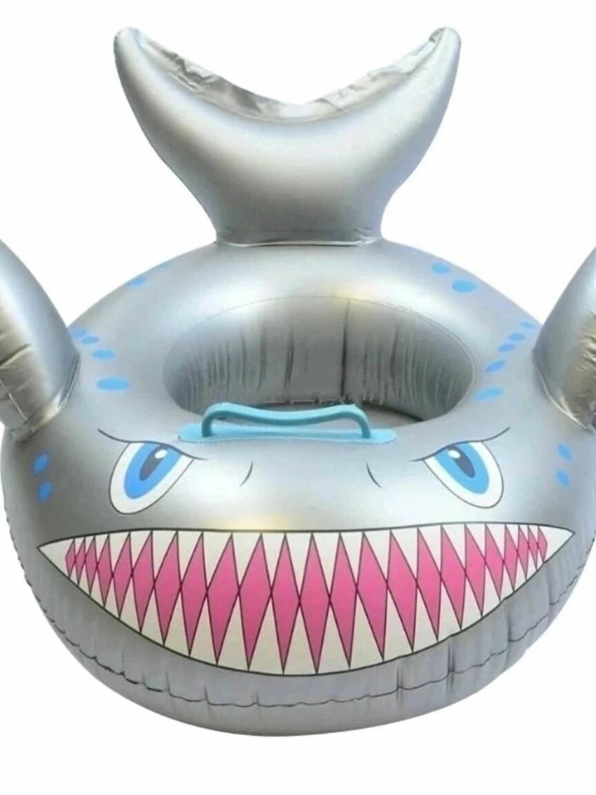 Надувной плавательный детский круг с ножками "Акула" серый 70*50 см