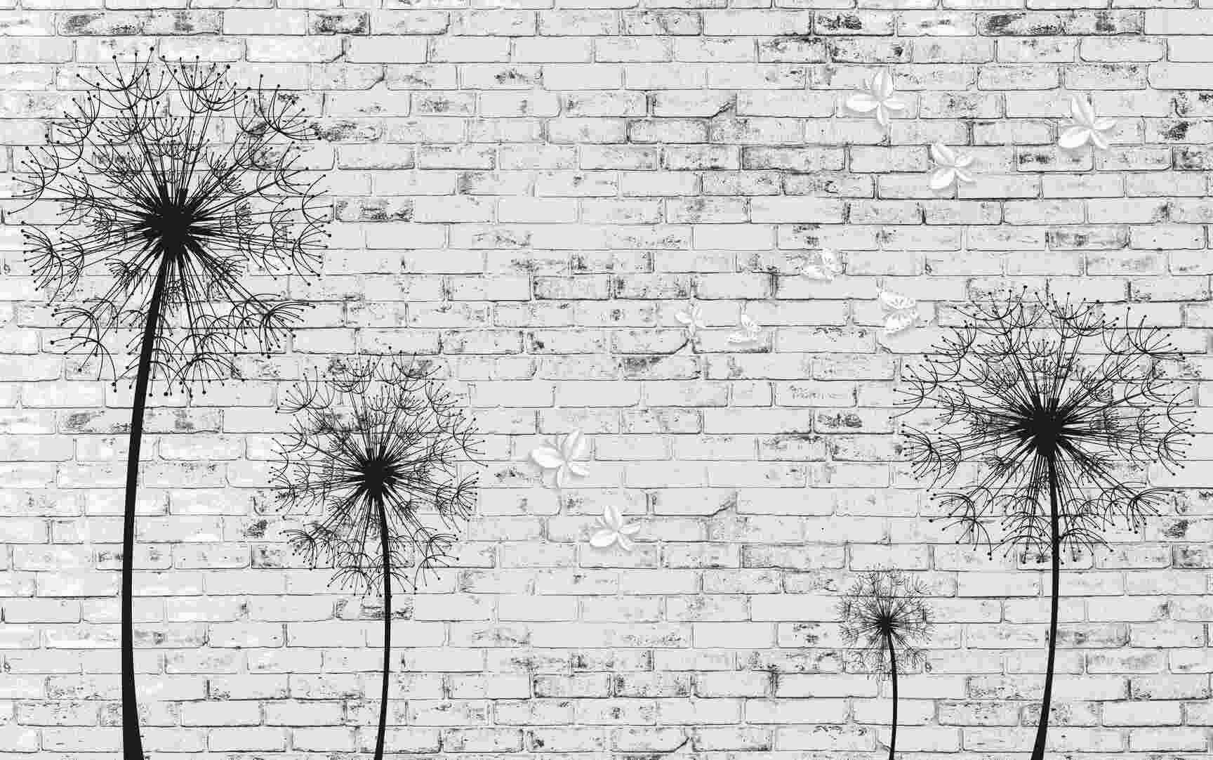 Фотообои на стену антивандальные 400х260см Одуванчики на стене 3D винил на флизелине