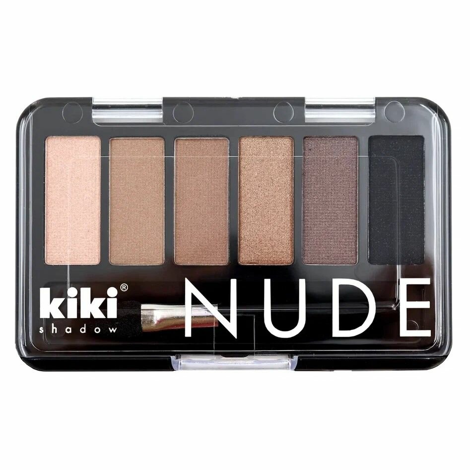 Тени для век Kiki 6-ти цветные, Nude, 903 бежево-коричневый, кофе с молоком, ирис, оливковый, шоколад, черный