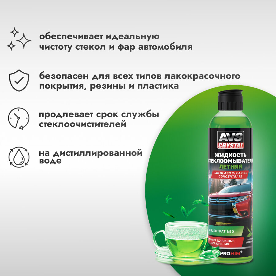 Автостеклоочиститель AVS AVK-663 Crystal, летний, концентрат, 250мл — фото 1