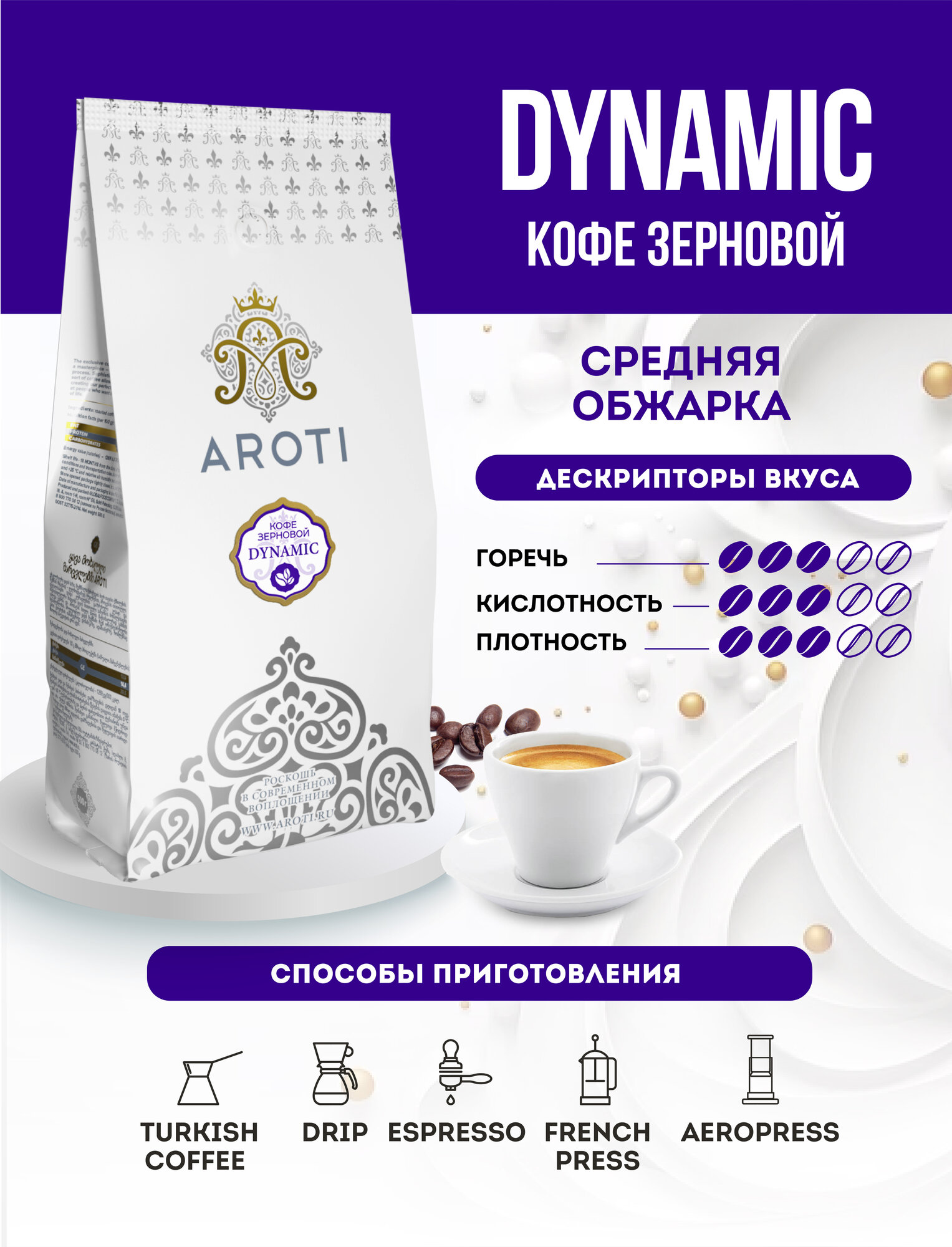 Кофе жареный в зёрнах DYNAMIC, Aroti, свежеобжаренный, 500 гр. — фото 1