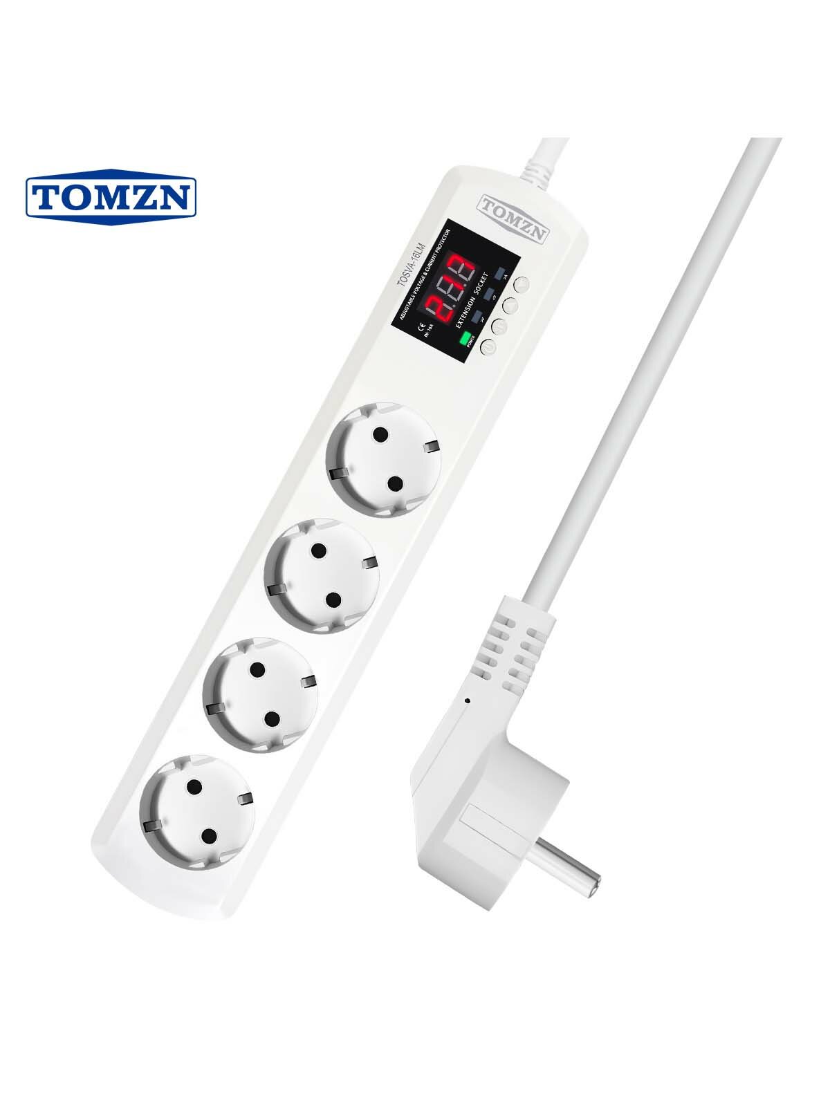 Реле напряжения удлинитель в розетку TOMZN TOSVA-16LM для защиты бытовых приборов от скачков напряжения и перегрузки по току