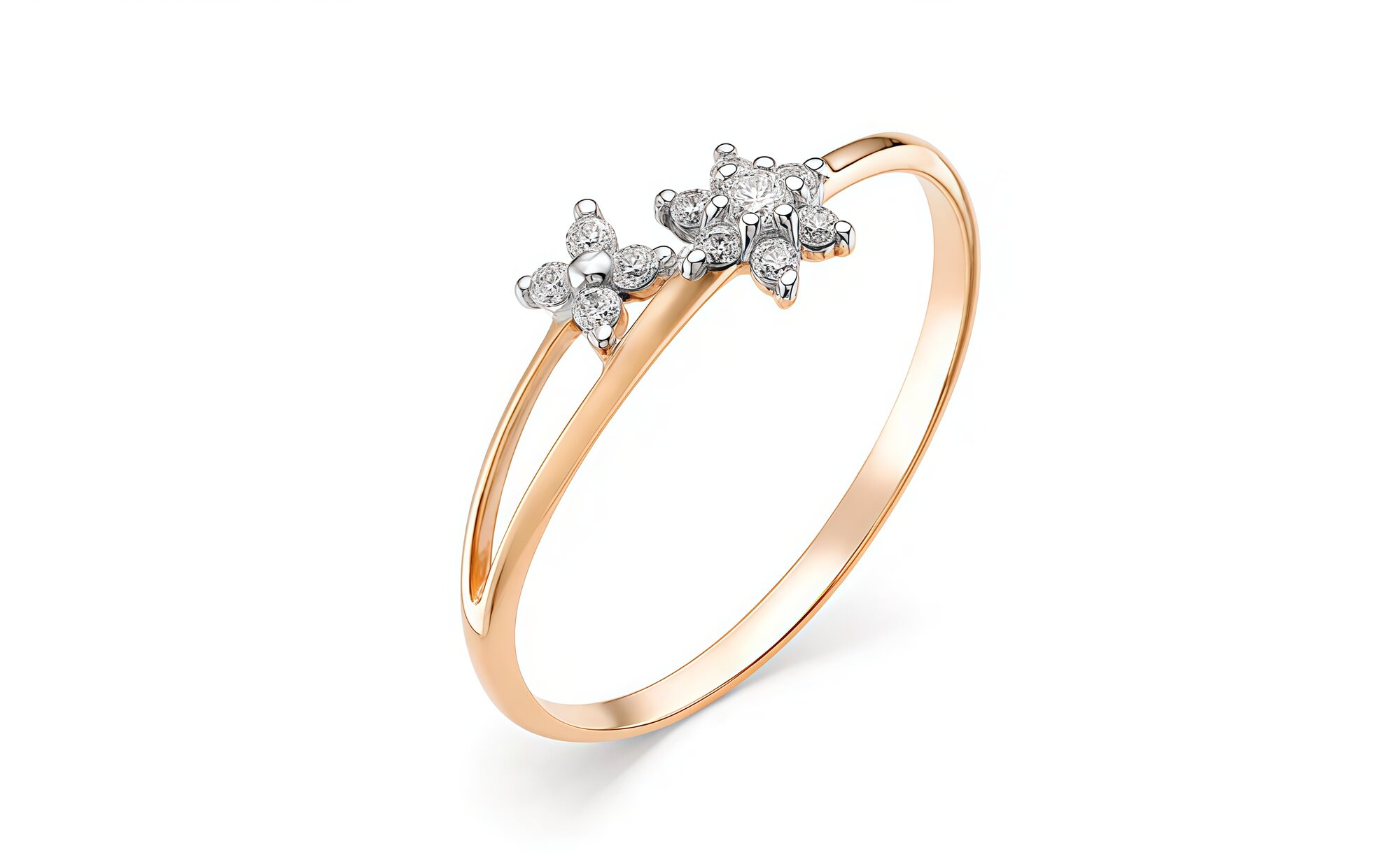 Кольцо помолвочное, тонкое, красное золото, 585 проба, родирование, фианит