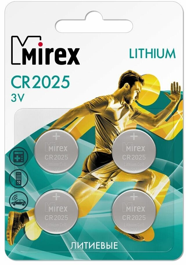 Батарейки литиевая Mirex CR2025 3V 4 шт , ecopack