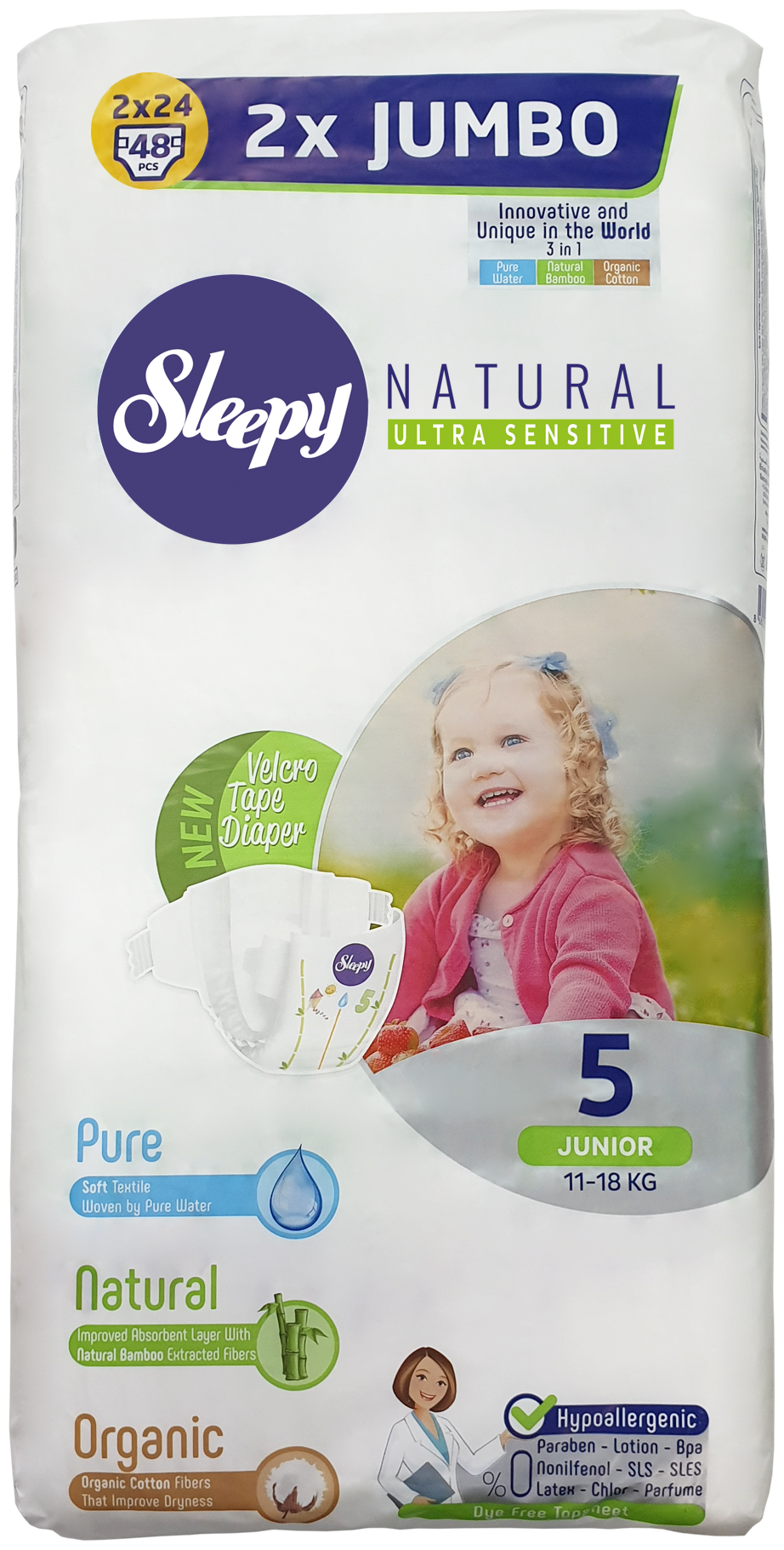 Sleepy подгузники Natural Ultra Sensitive 5 (11-18 кг), 48 шт.