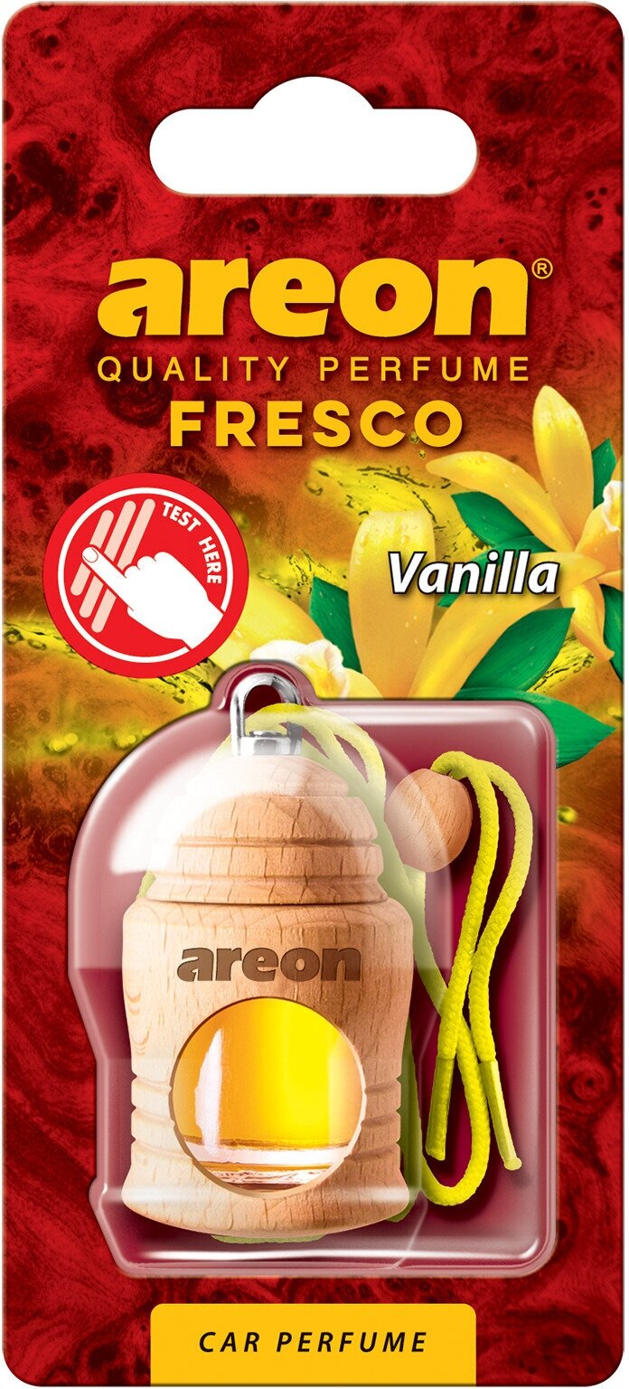 Дезодорант - освежитель воздуха AREON FRESCO Vanilla(Ванильный). Подвесная конструкция из натурального дерева с ароматной ёмкостью