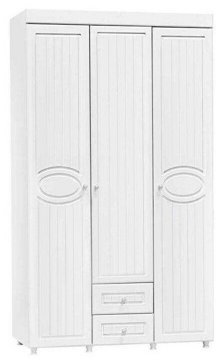 Шкаф 3-х дверный с ящиками Монако МН-56 белое дерево (Белый)
