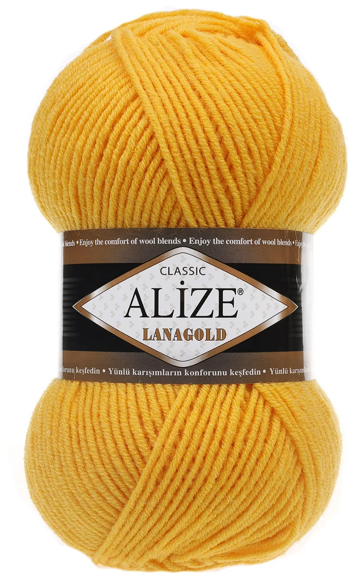 Пряжа ALIZE Lana Gold цвет 216 желтый Лана Голд 1 упаковка 5 мотков по 100г по 240м, турецкая полушерсть, теплая, мягкая нить