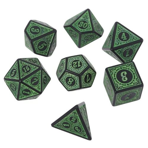 Набор кубов ДнД / DnD / ролевые игры / настольные игры / D20 D6 D10 D8 D4 D12 / зеленые узорные