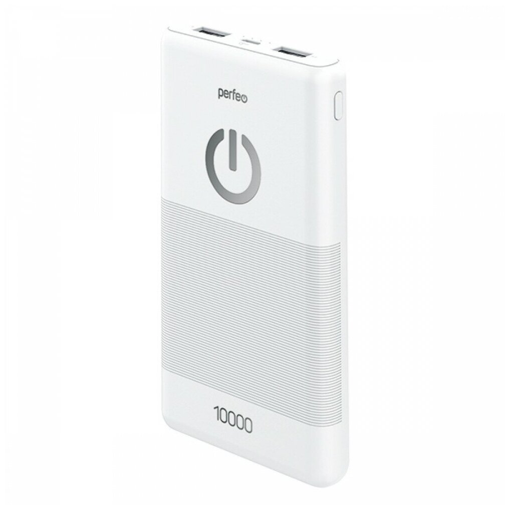 Внешний аккумулятор Perfeo 10000 mah + Micro usb /In Micro usb /Out USB 1 А, 2.1A/ белый