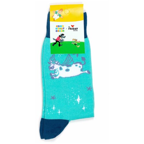 Носки St. Friday Носки с рисунками St.Friday Socks x Союзмультфильм, размер 34-37, голубой, белый