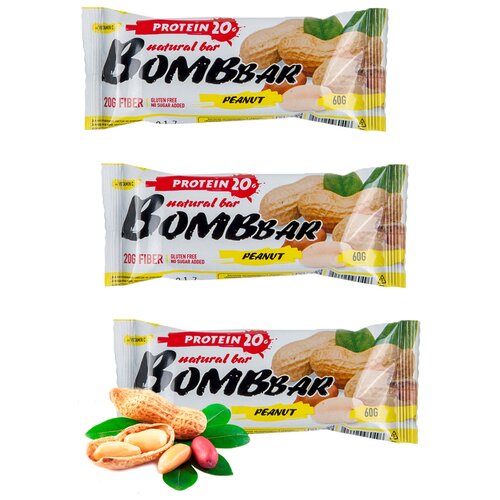 фото Протеиновый батончик bombbar protein bar 3 x 60 г, арахис