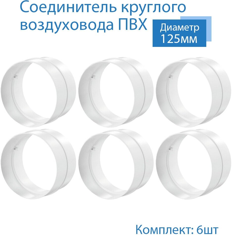 Соединитель круглого воздуховода D125 мм 6 шт 212-6 белый воздуховод ПВХ