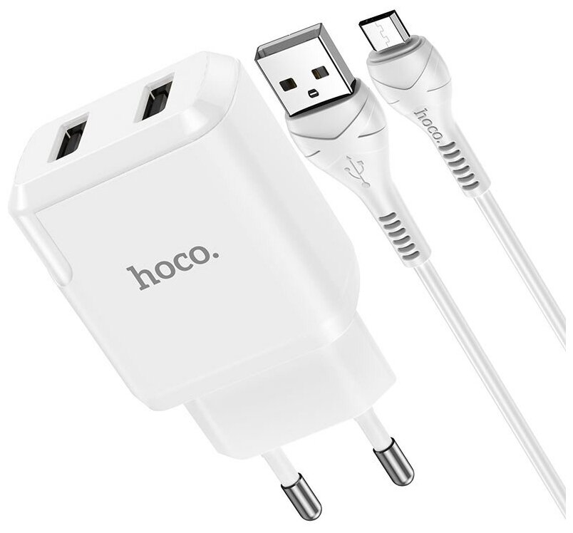 СЗУ, 2 USB 2.1A 10.5W (N7), HOCO, Micro, Умная зарядка, белый