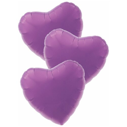 Воздушные шары фольгированные Agura Сердца, Металлик, Фиолетовый, 46 см, набор 3 шт