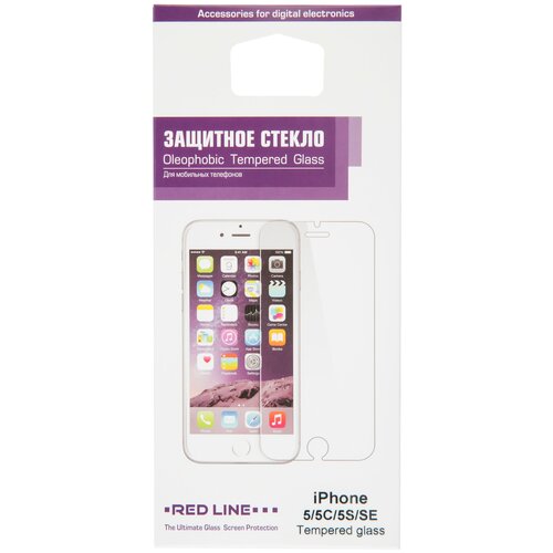 Защитное стекло Red Line Tempered Glass для iPhone 5/5C/5S/SE для Apple iPhone SE/5s/5c/5, 1 шт., прозрачный комплект 2 штук защитное стекло apple iphone 5 5c 5s se red line прозр ут000004780