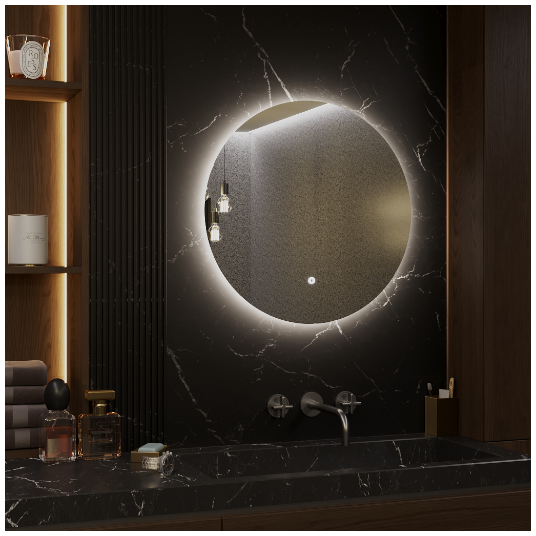 Зеркало круглое "парящее" Муза D90 для ванной с LED-подсветкой и антизапотеванием - фотография № 5