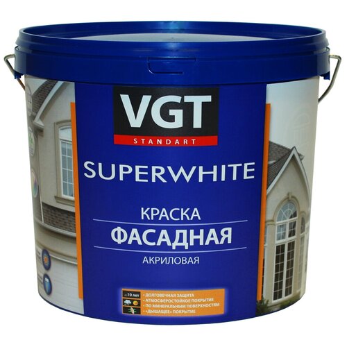 Краска акриловая VGT ВД-АК-1180 фасадная Супербелая матовая белый 8 л 13 кг