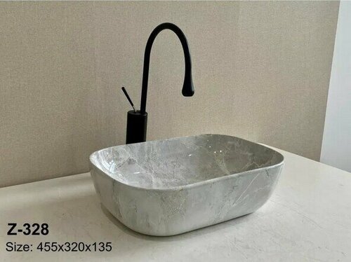 Раковина накладная Zandini Z-328 на столешницу для ванной комнаты без перелива керамическая под камень