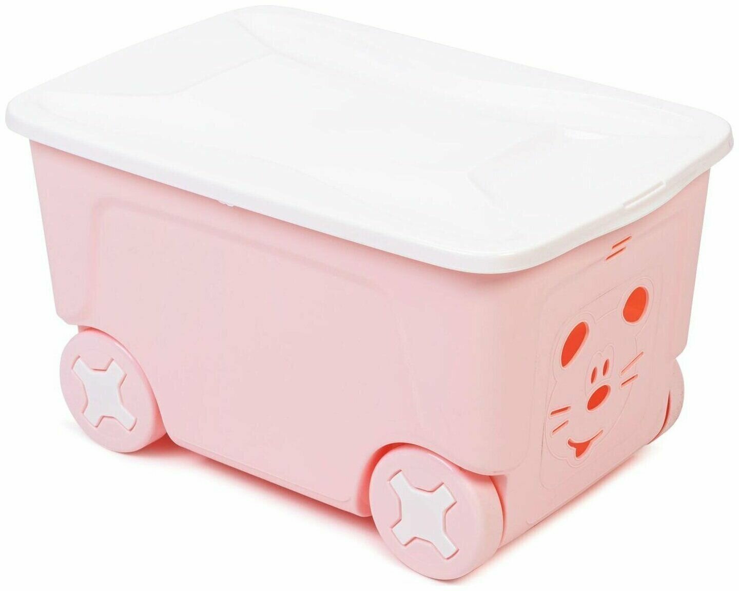 Детский ящик для игрушек с крышкой на колесах 50 литров Розовый пастельный