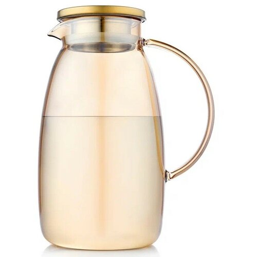 Кувшин стеклянный для воды и горячих напитков с фильтром крышкой 1,8 литра, золотого оттенка